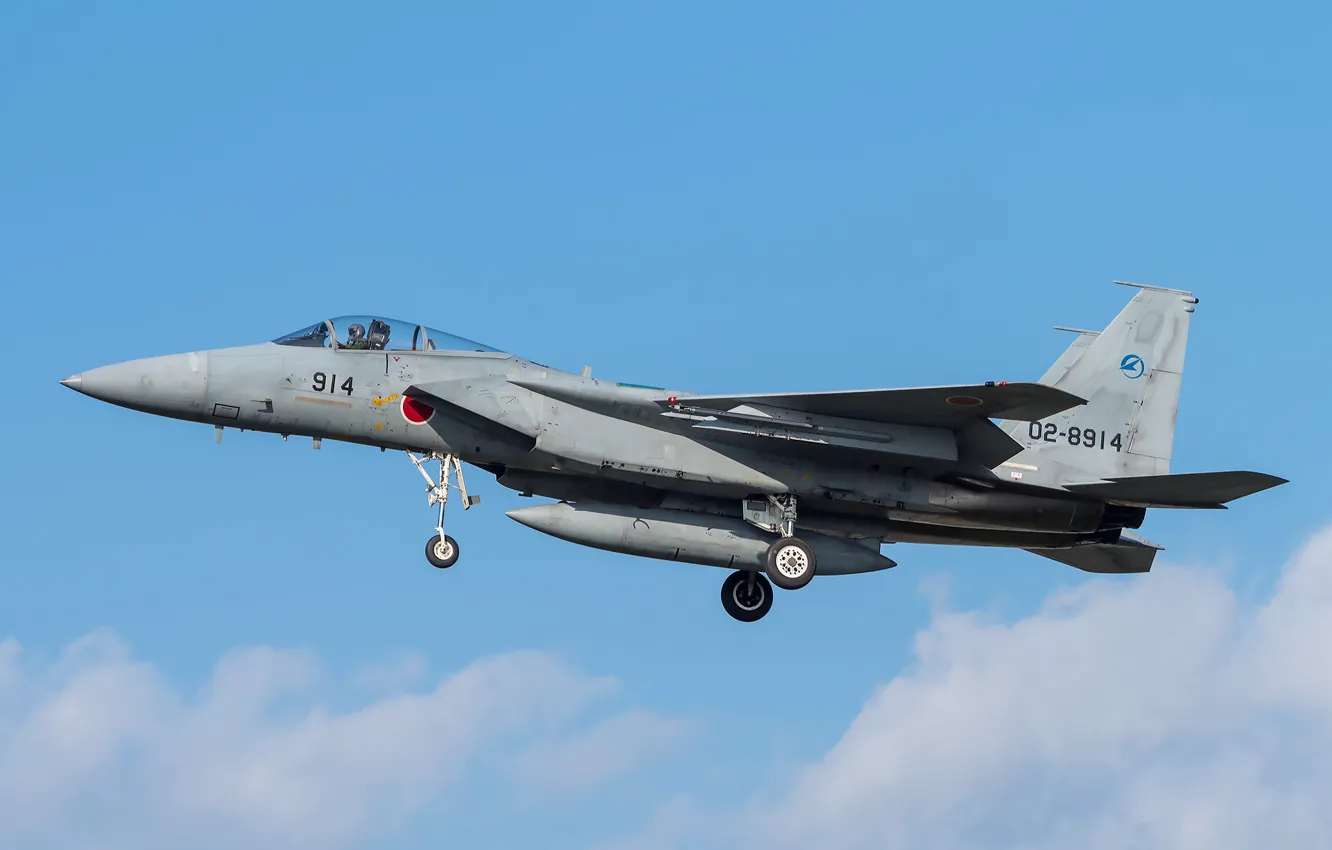 Фото обои Mitsubishi, взлет, ВВС Японии, F-15J