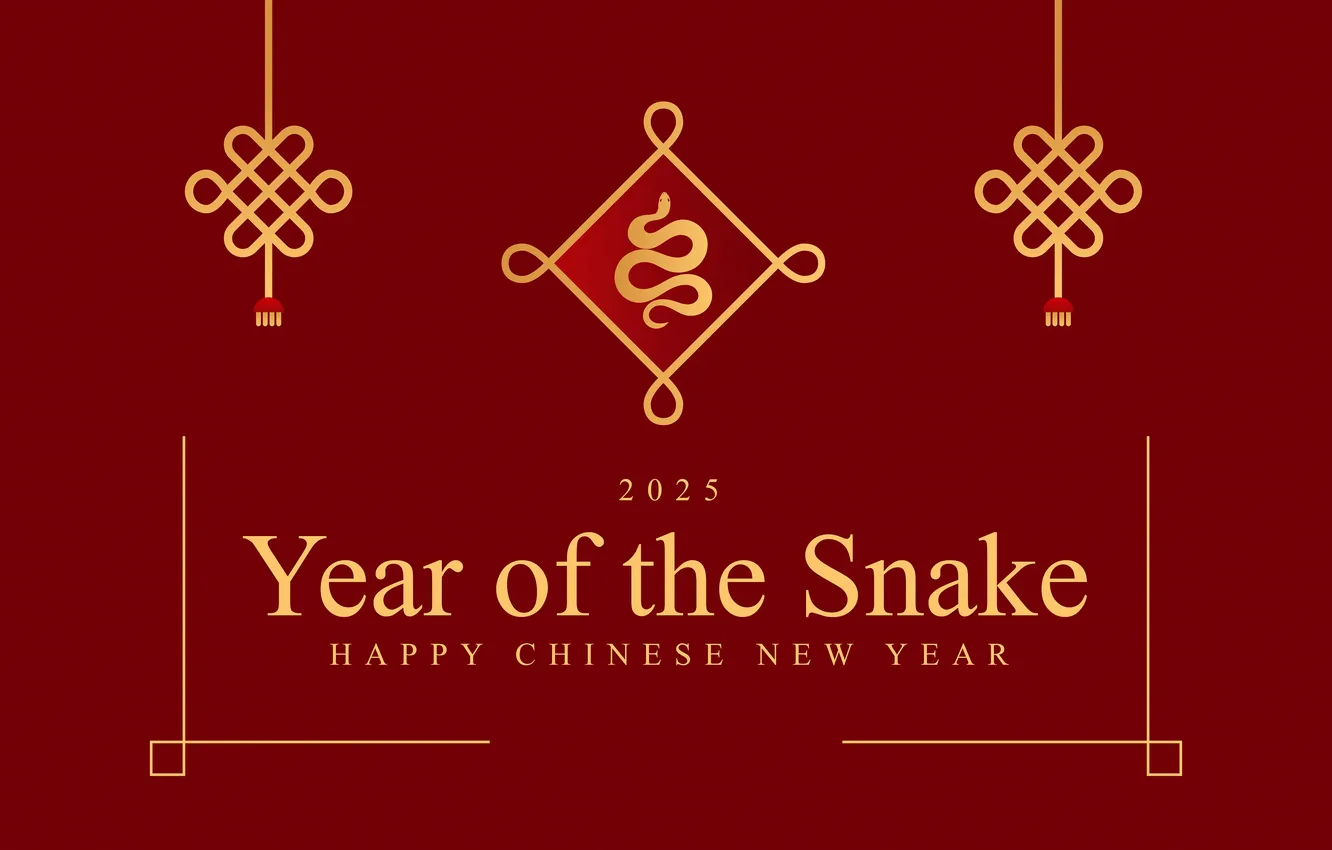 Фото обои Новый Год, Праздник, Красный фон, 2025, Year of the Snake, Китайский Новый год, Счастливого китайского …