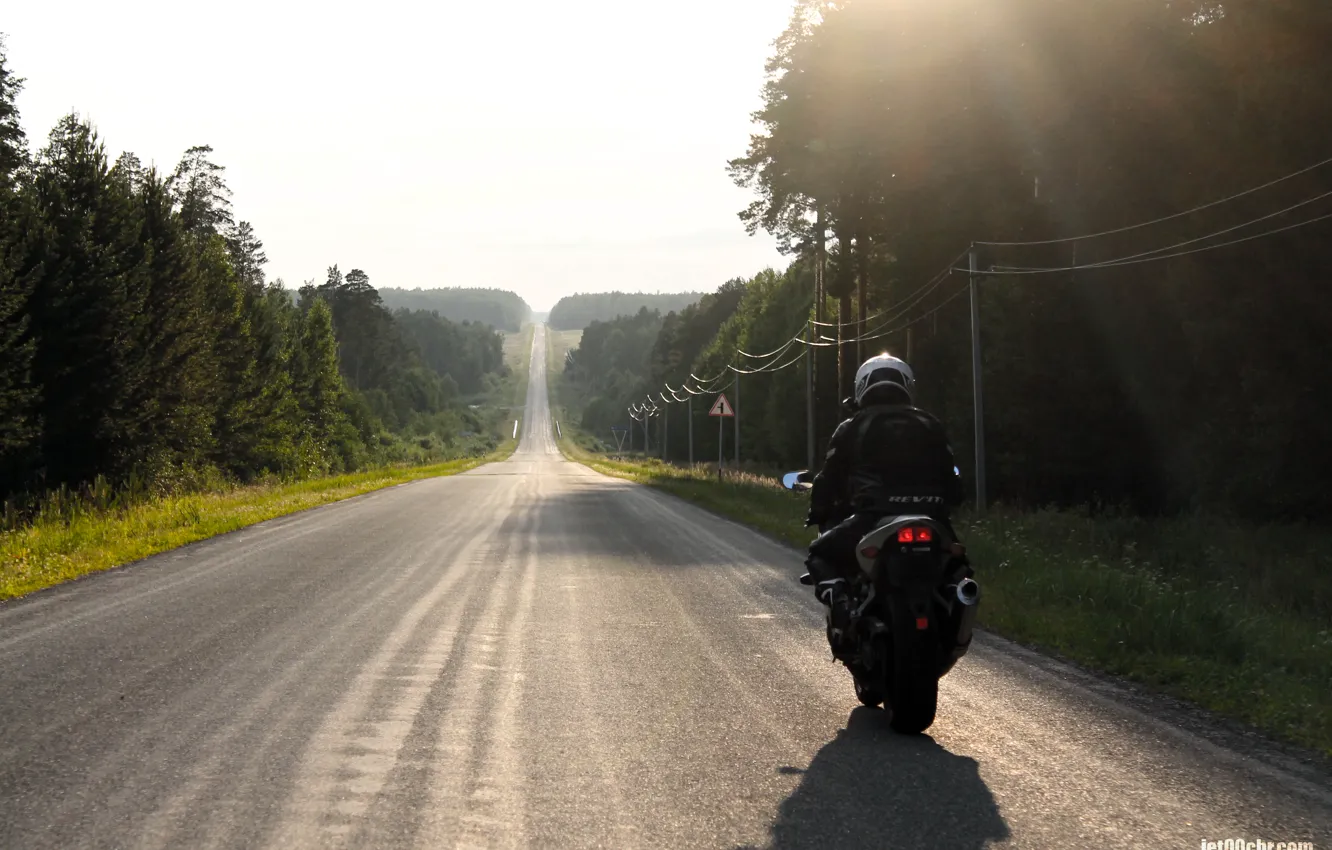 Фото обои дорога, пейзаж, мотоциклы, шлем, sport, drift, Honda, honda