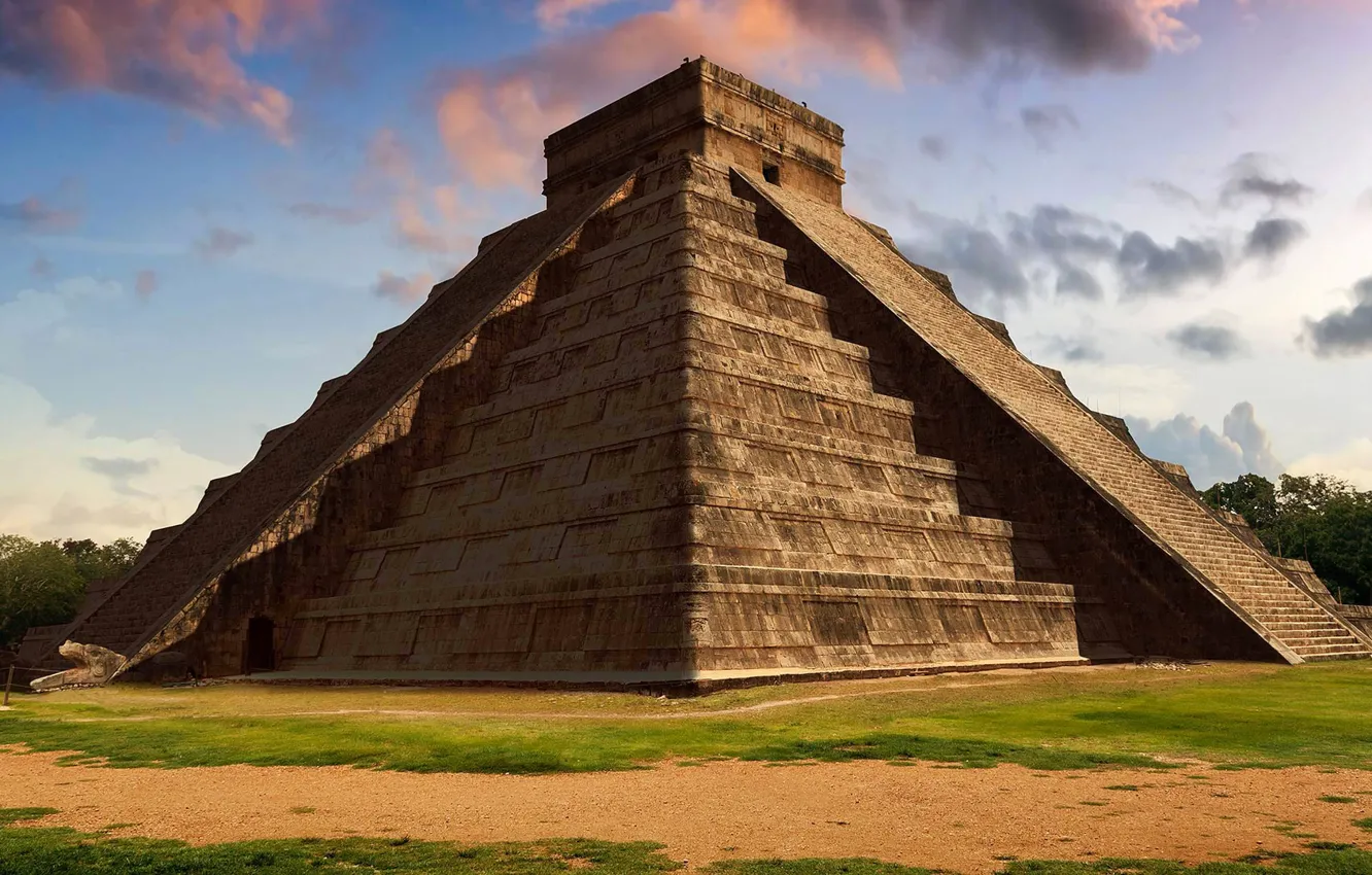 Фото обои Мексика, Чичен-Ица, пирамида Кукулькана