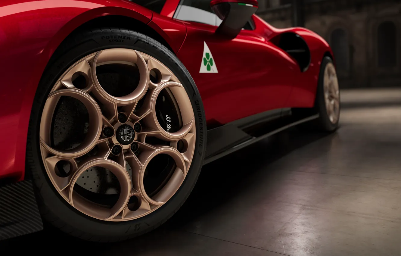 Фото обои Alfa Romeo, wheel, close up, 2023, Alfa Romeo 33 Stradale, 33 Stradale