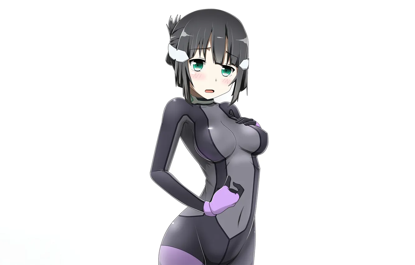 Фото обои girl, sexy, green eyes, boobs, sexy girl, blush, anime, beautiful