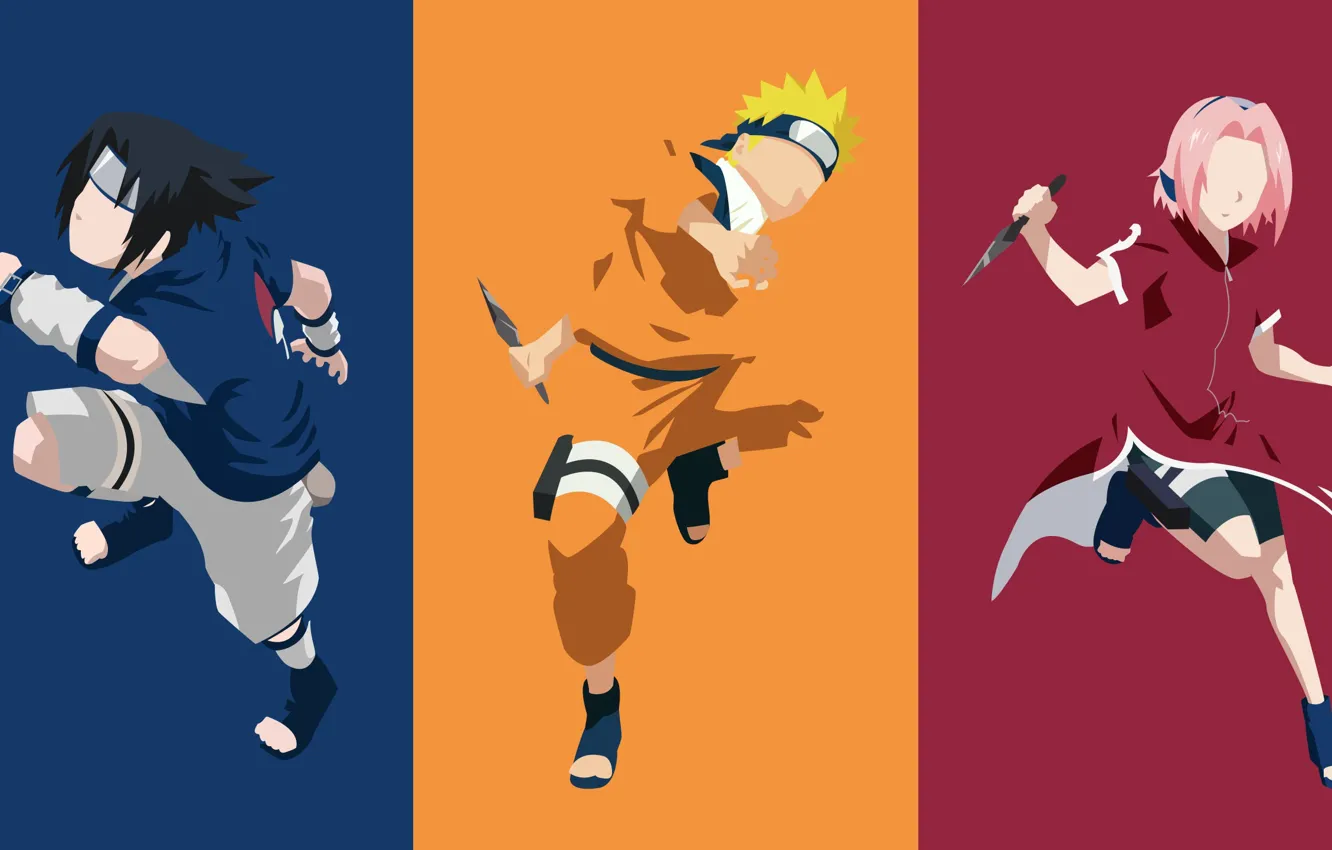 Фото обои game, Sasuke, Naruto, Sakura, minimalism, anime, ninja, hero