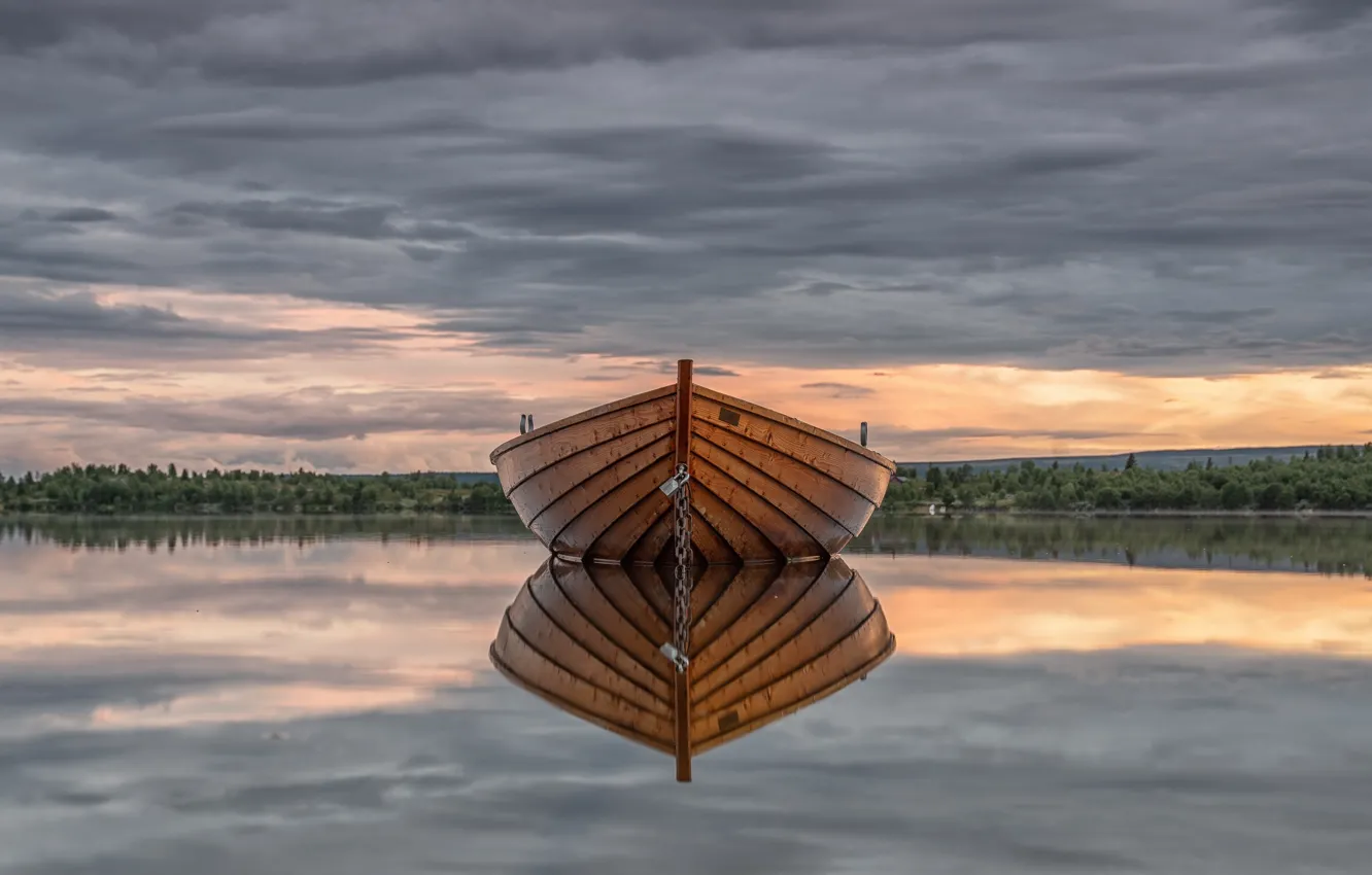 Фото обои небо, озеро, лодка