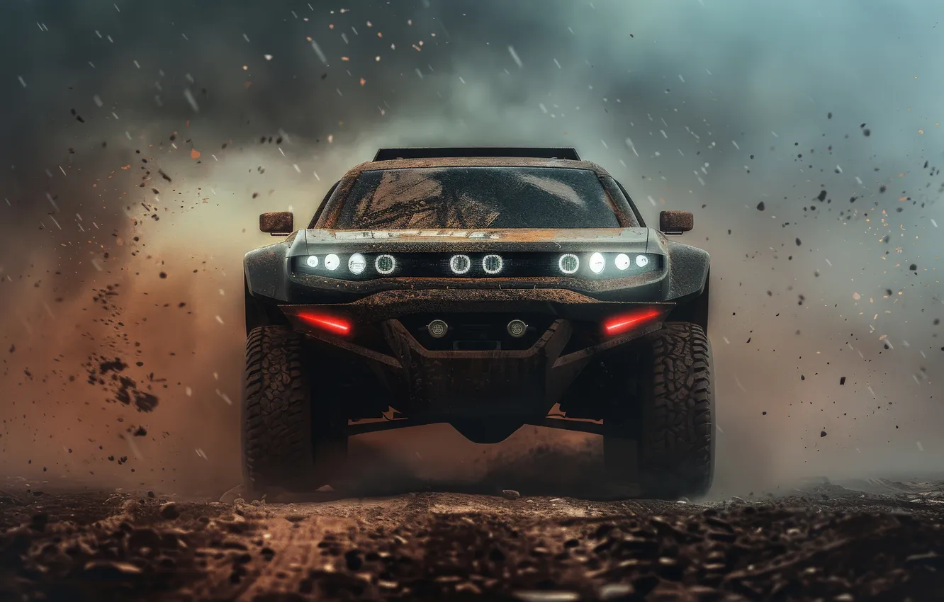 Фото обои vehicle, weather, off-road, photorealistic, terrain, conditions, view, nature