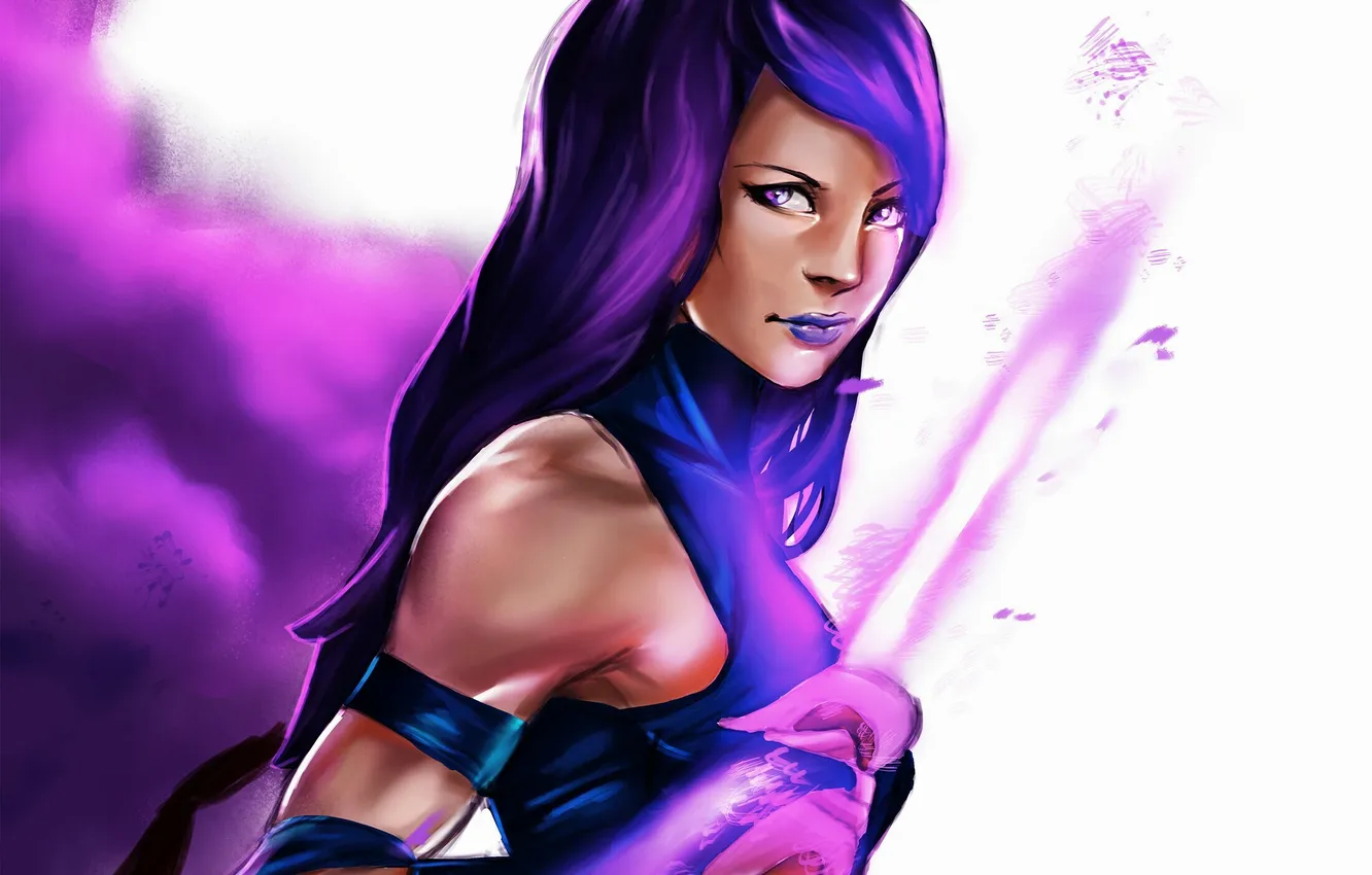 Фото обои девушка, оружие, волосы, фиолетовые, marvel, Psylocke