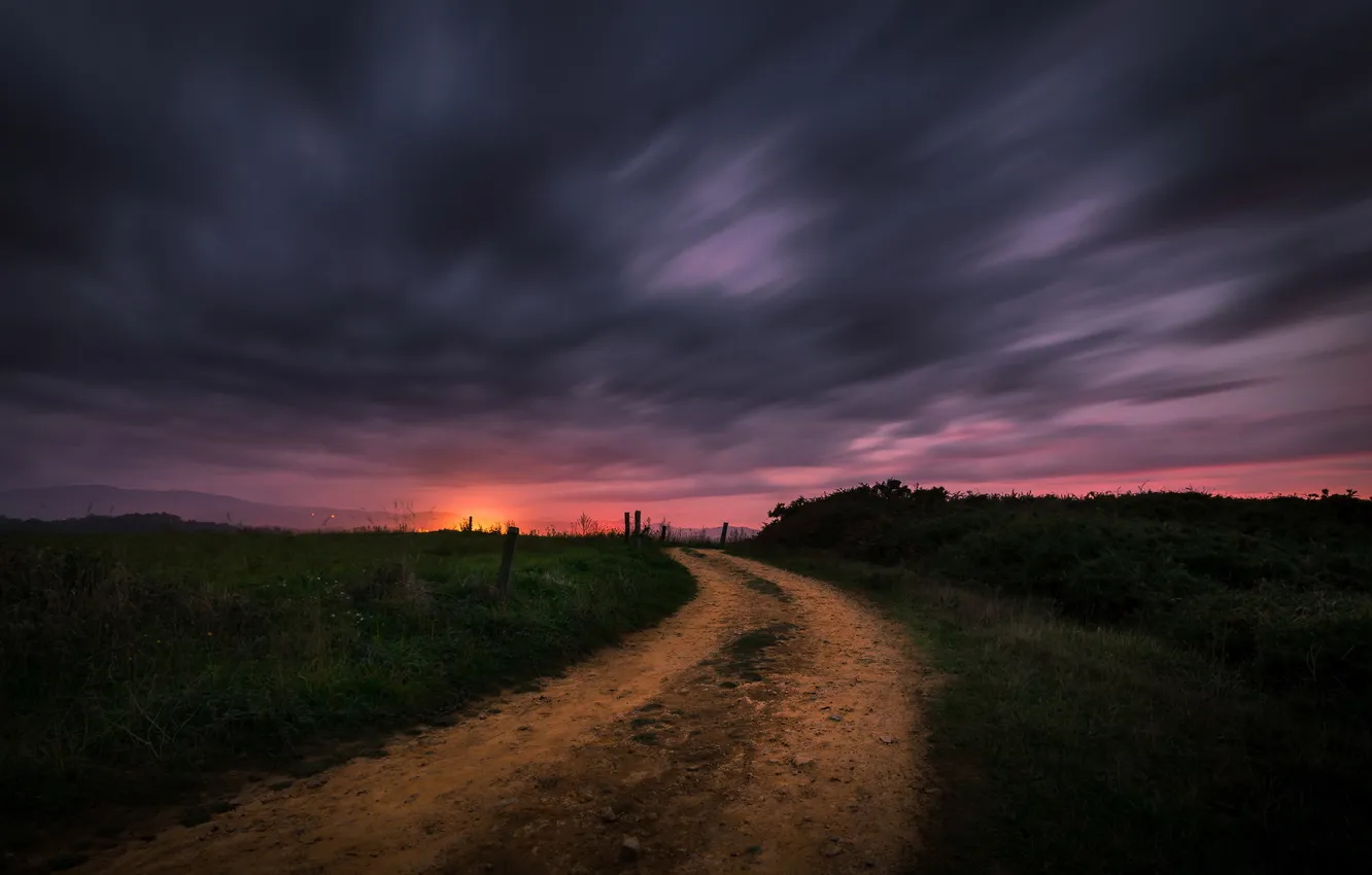 Фото обои дорога, ночь, природа