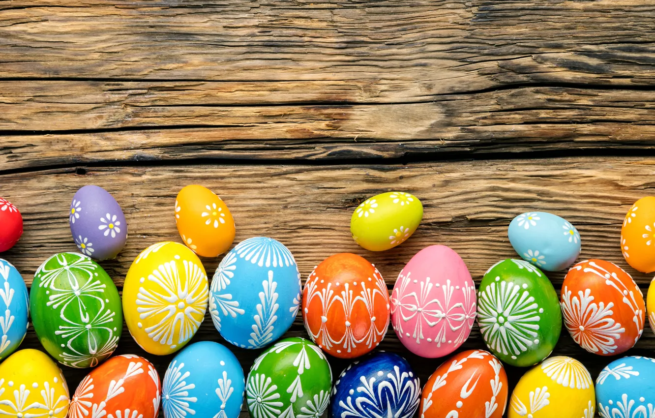 Фото обои colorful, Пасха, happy, wood, spring, Easter, eggs, holiday
