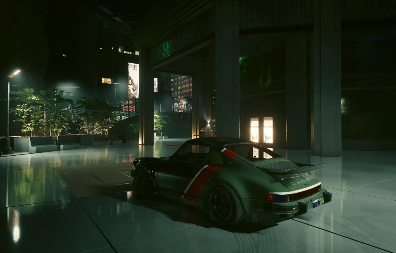 Фото обои машина, ночь, улица, игра, game, cyberpunk 2077