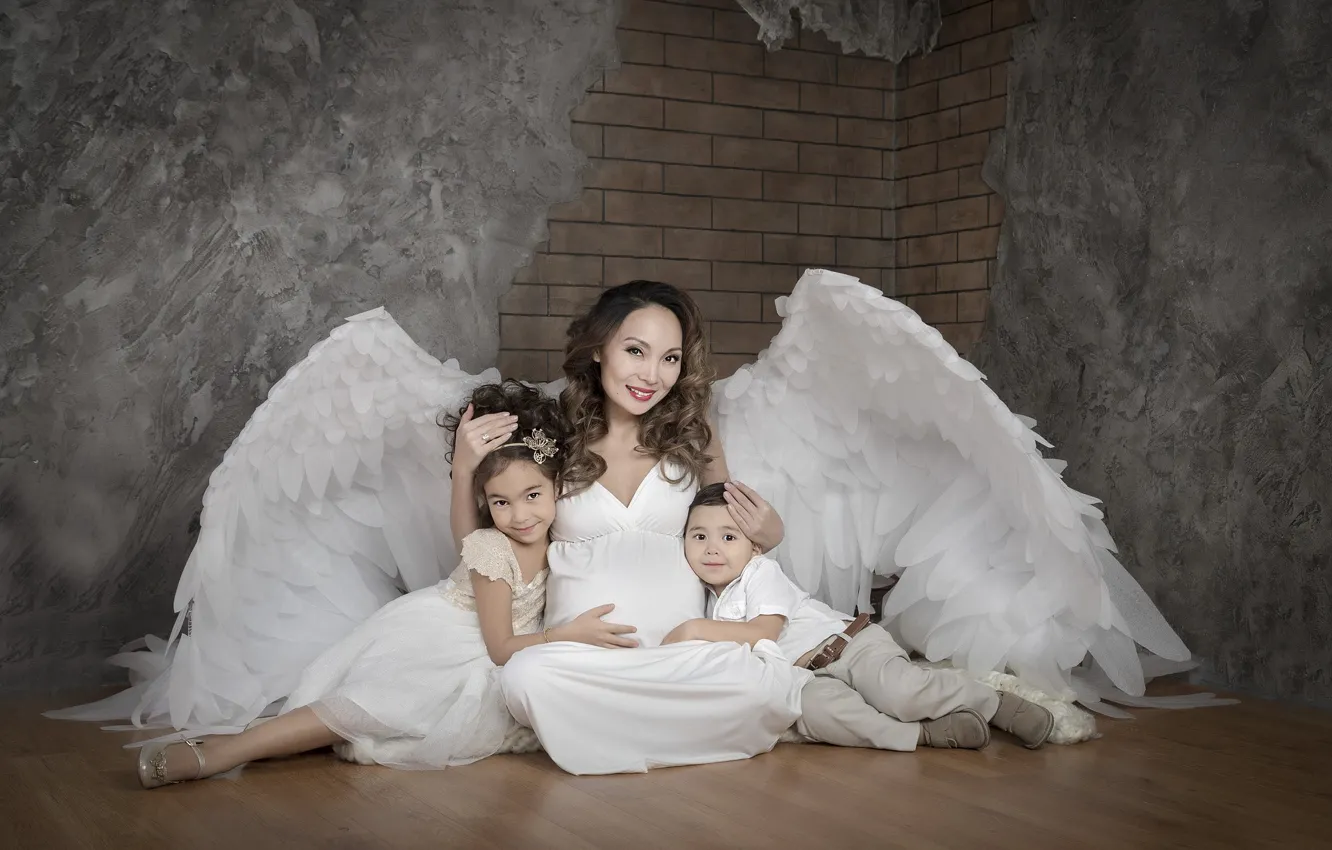 Фото обои дети, ангелы, Мама