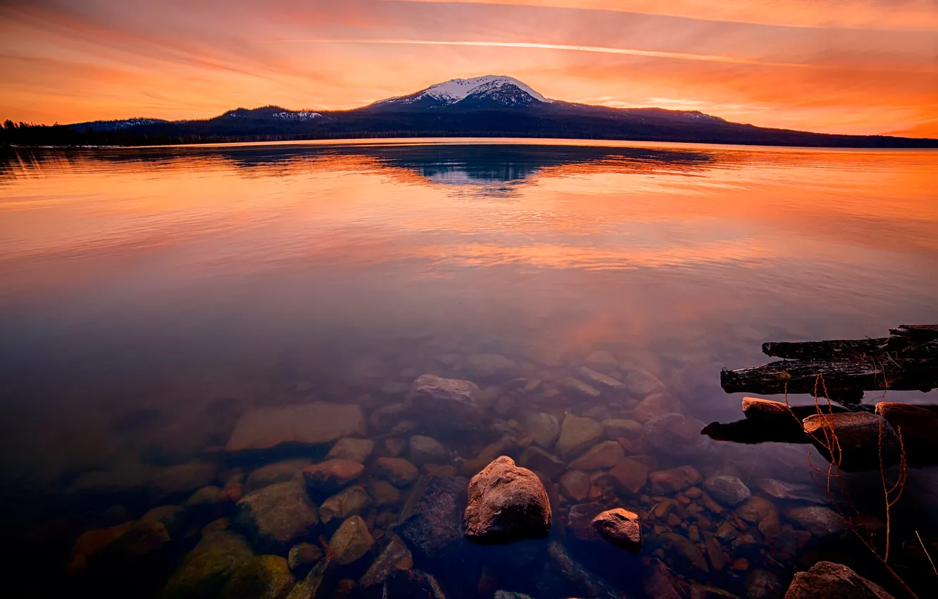 Фото обои озеро, камни, гора