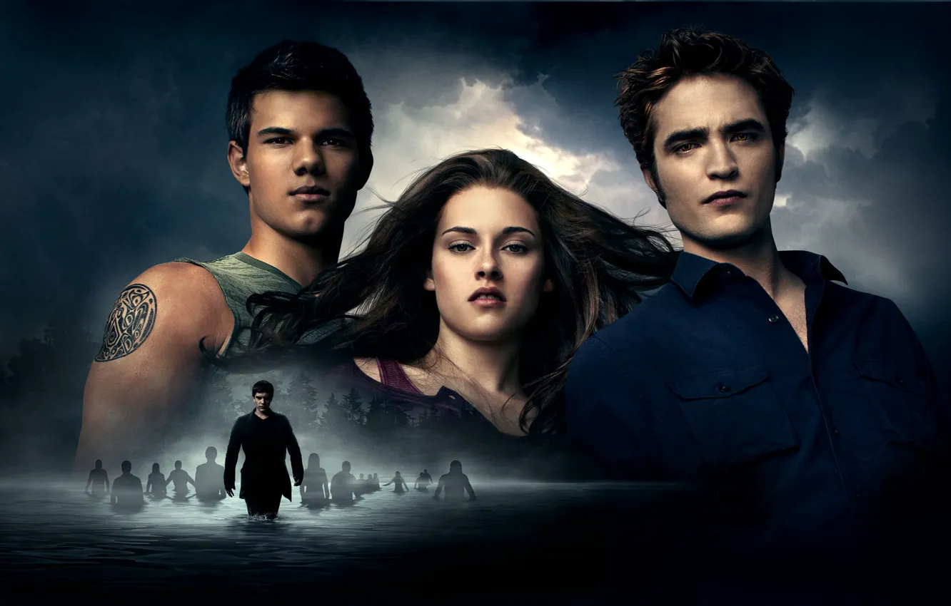 Фото обои Light, Moon, Fantasy, Clouds, 2010, Kristen Stewart, Robert Pattinson, Eclipse