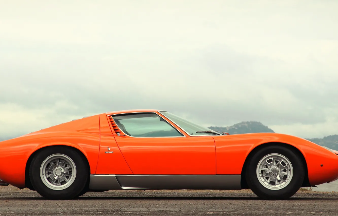 Фото обои Авто, Lamborghini, Ретро, Машина, Оранжевый, 1969, Автомобиль, Суперкар