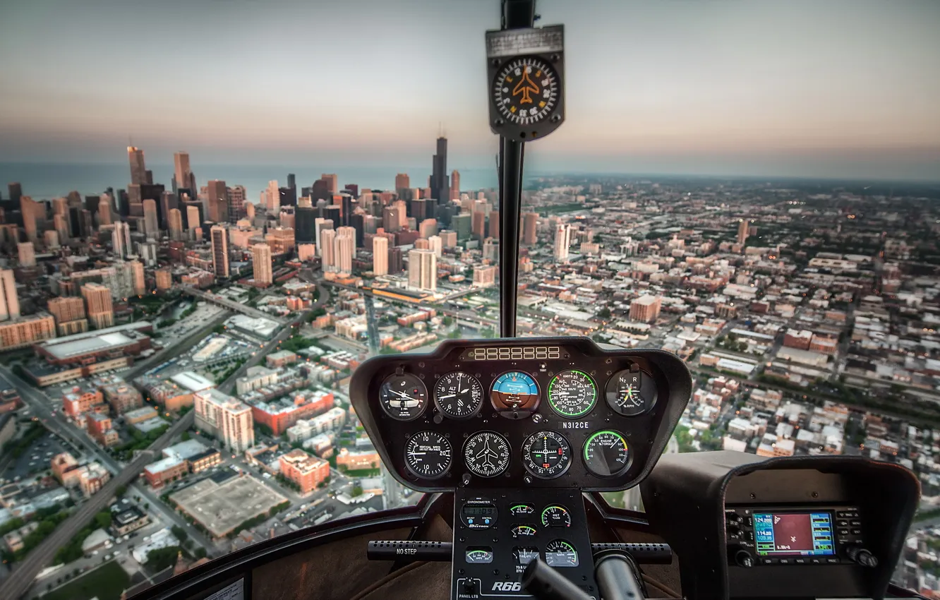 Фото обои город, Chicago, Helicopter
