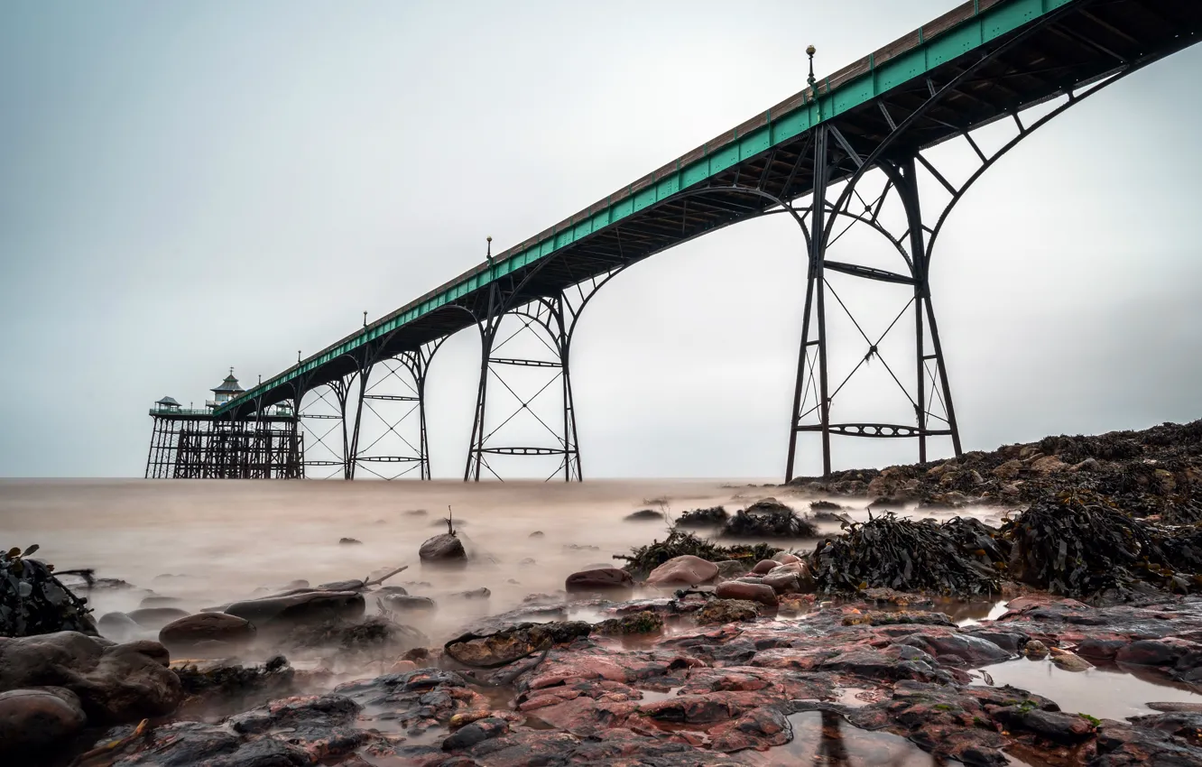 Фото обои мост, берег, England, Clevedon