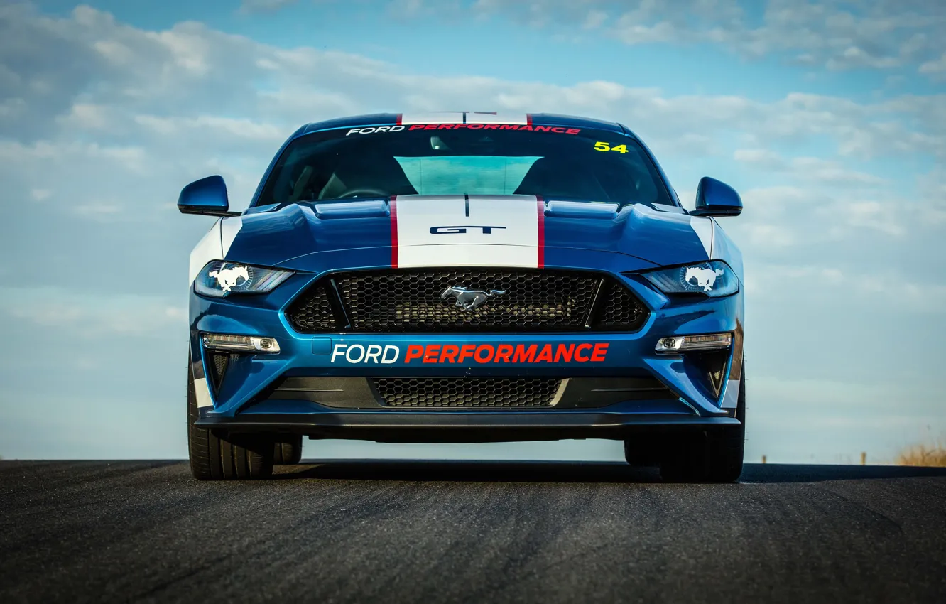 Фото обои Ford, вид спереди, Fastback, 2018, Mustang GT