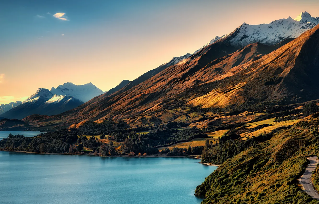 Фото обои road, New Zealand, mountains, lake, Queenstown, South Island