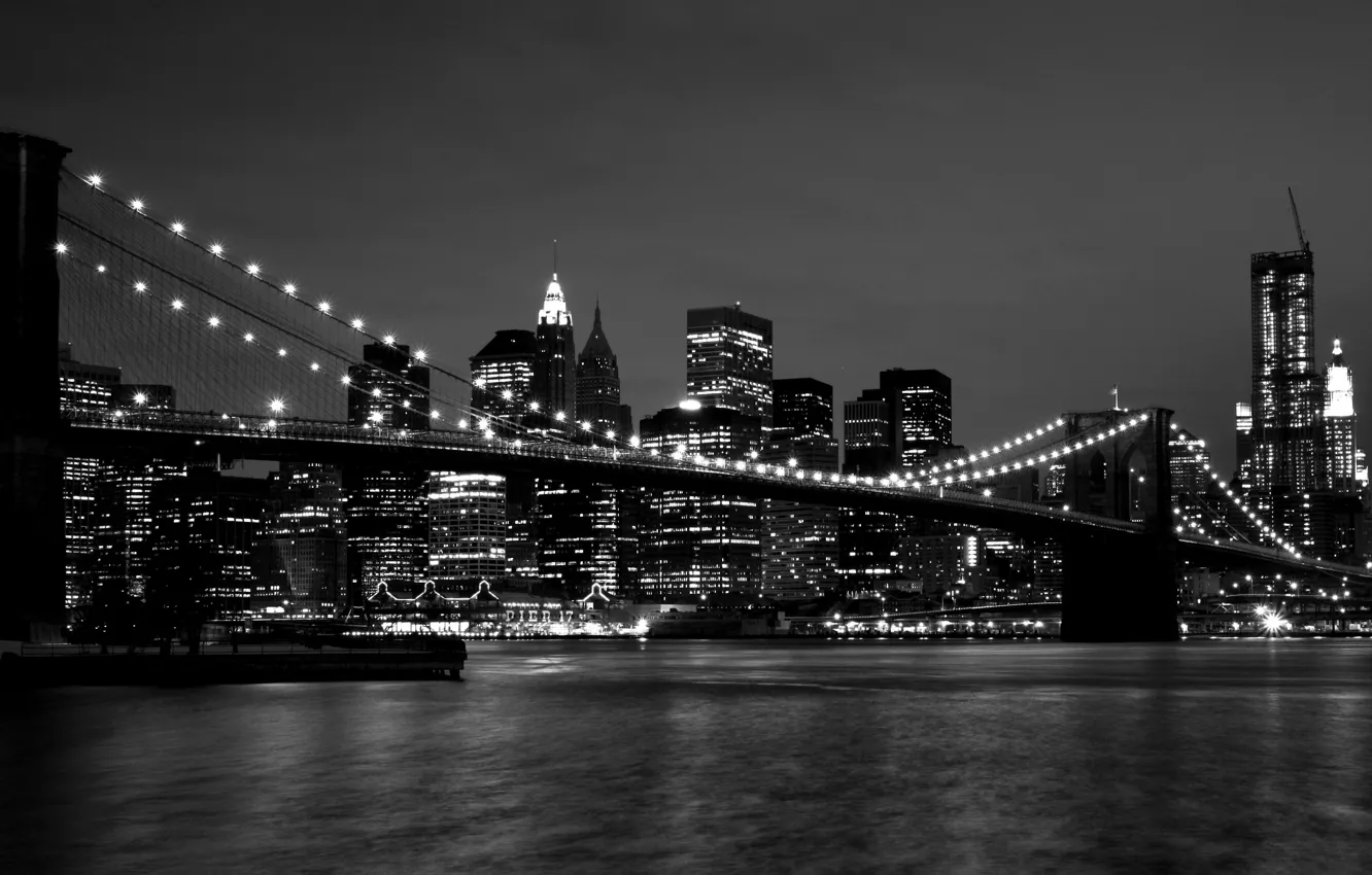 Фото обои City, road, evening, Building, Brooklyn bridge, The bridge