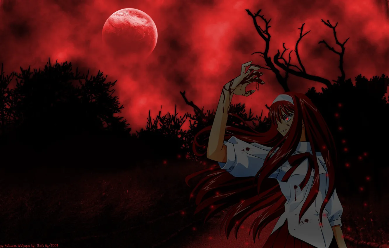 Фото обои девушка, луна, Tsukihime, кровавая ночь
