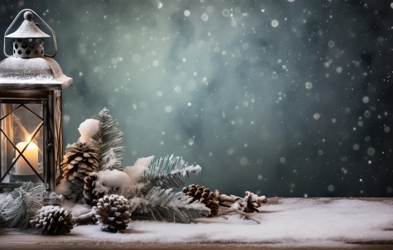 Фото обои зима, снег, ночь, Рождество, фонарь, Новый год, Christmas, night