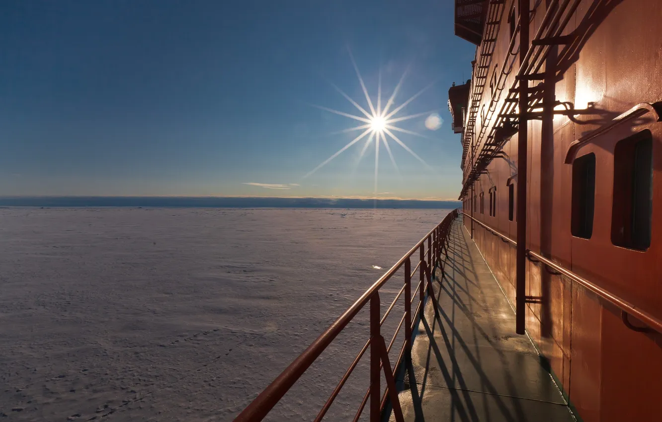 Фото обои холод, солнце, мороз, ледокол, Северный полюс