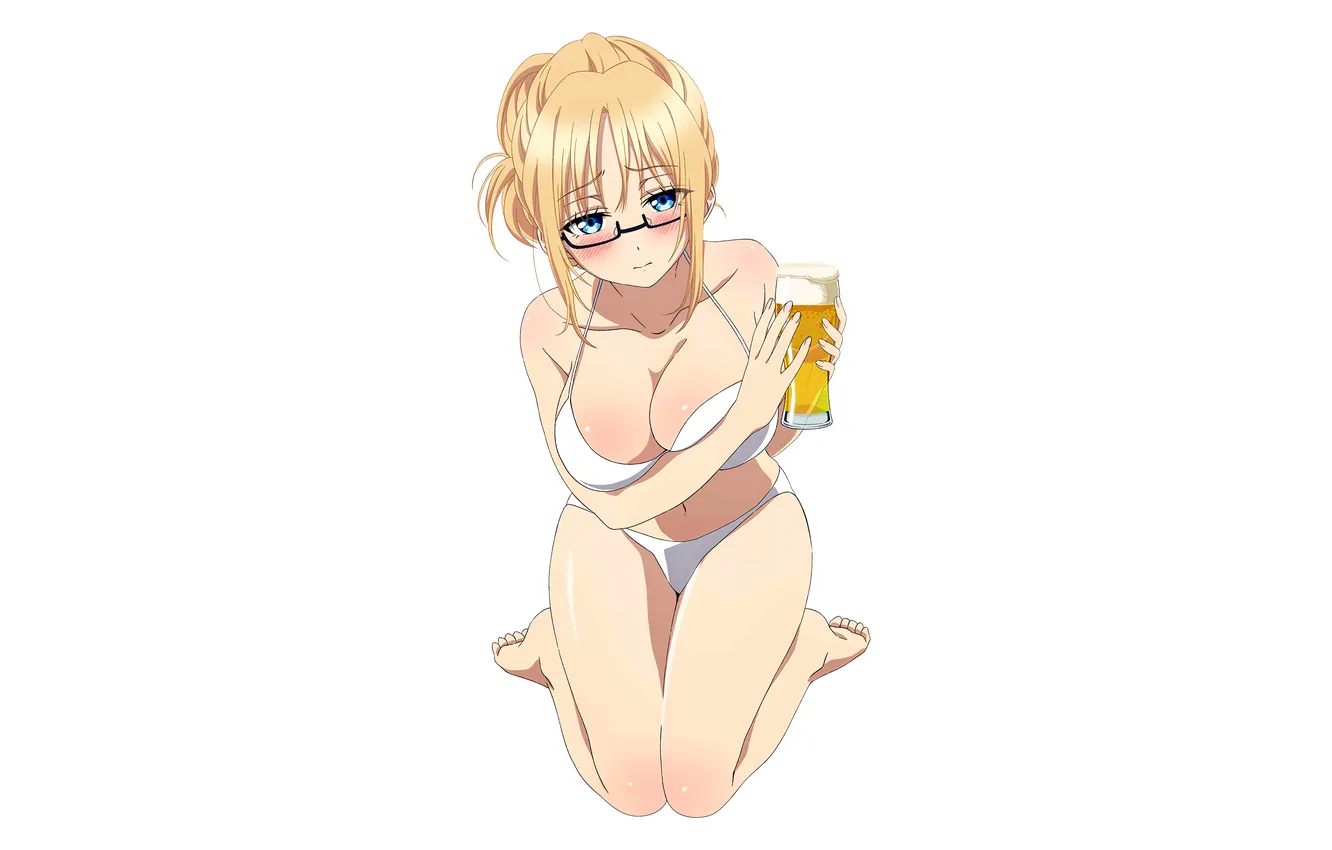 Фото обои girl, sexy, cleavage, legs, boobs, sexy girl, anime, blue eyes