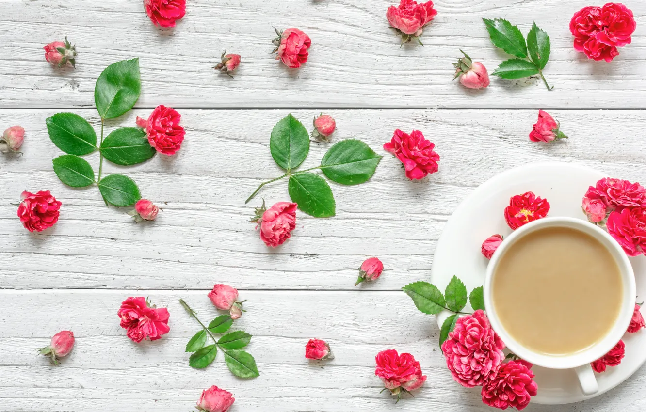 Фото обои цветы, кофе, чашка, капучино