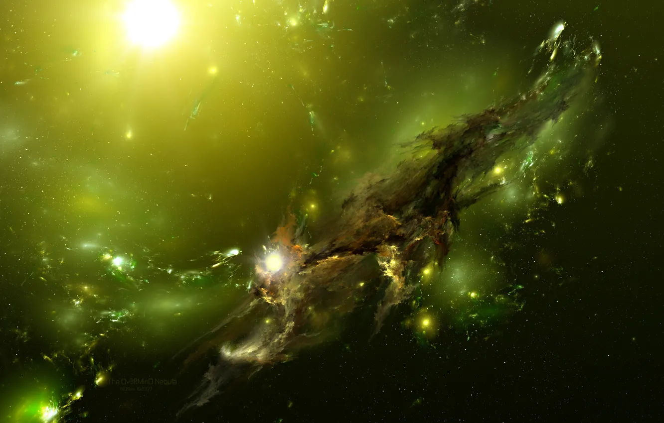 Фото обои Вселенная, зеленая, The Ov3RMinD Nebula