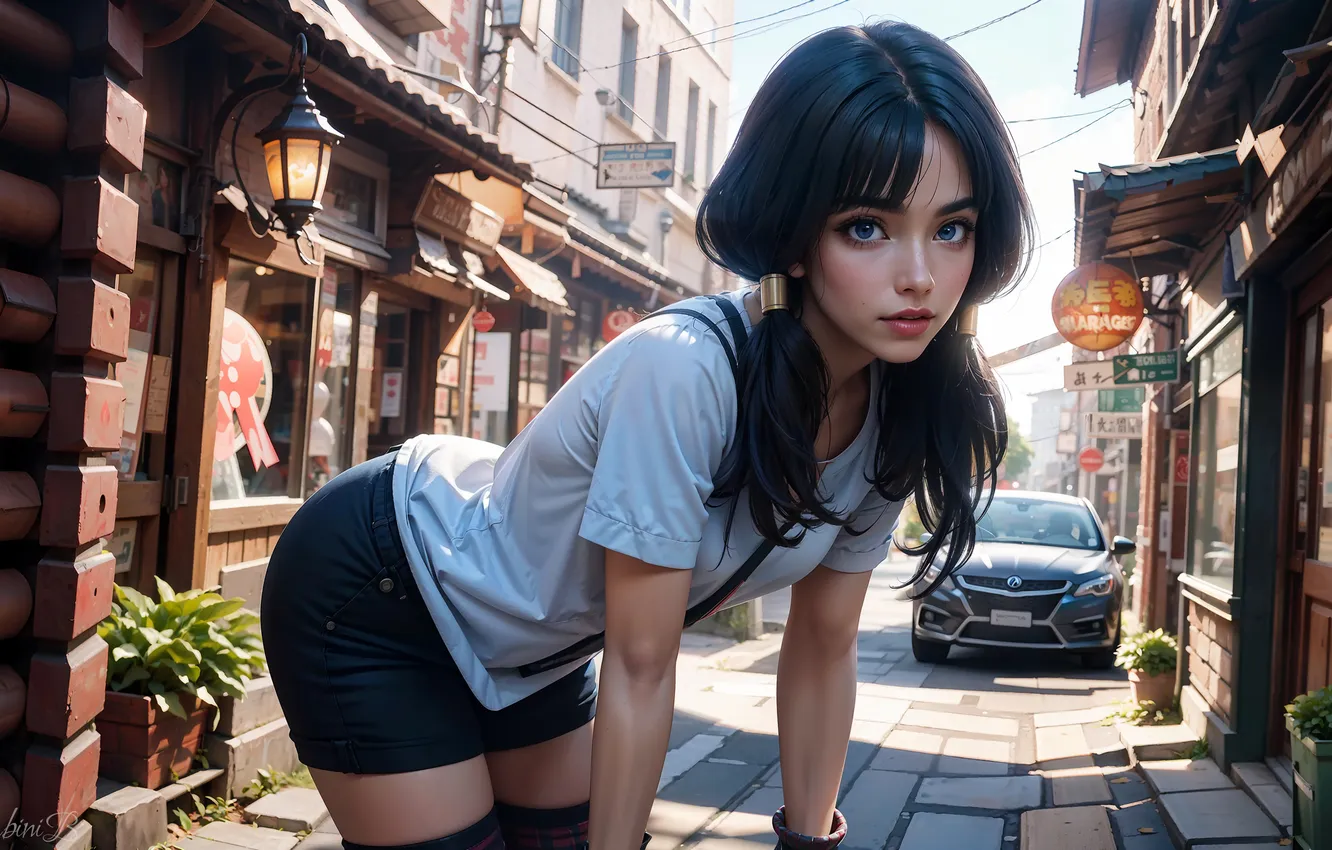 Фото обои девушка, anime, blue eyes, twintails, brunette, t-shirt, anime girls, Dragon Ball Z