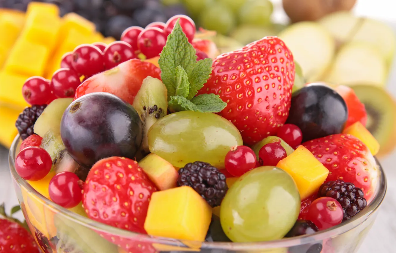 Фото обои ягоды, фрукты, fresh, десерт, fruits, berries, фруктовый салат, salad