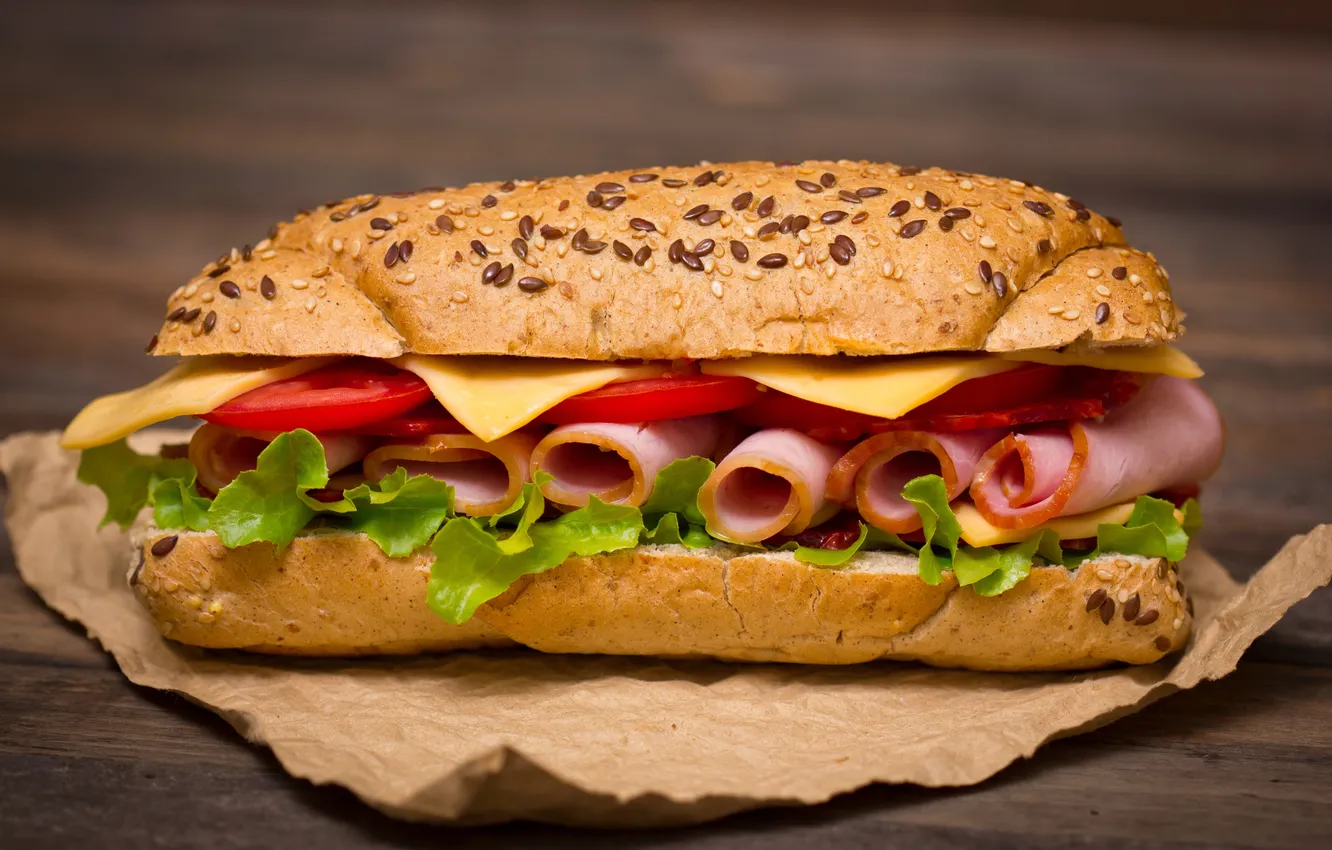 Фото обои еда, сыр, бутерброд, помидоры, сэндвич, булка, булочка, ветчина