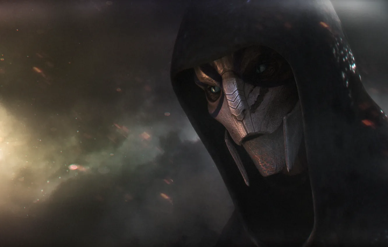 Фото обои лицо, капюшон, mass effect, fan art, turian