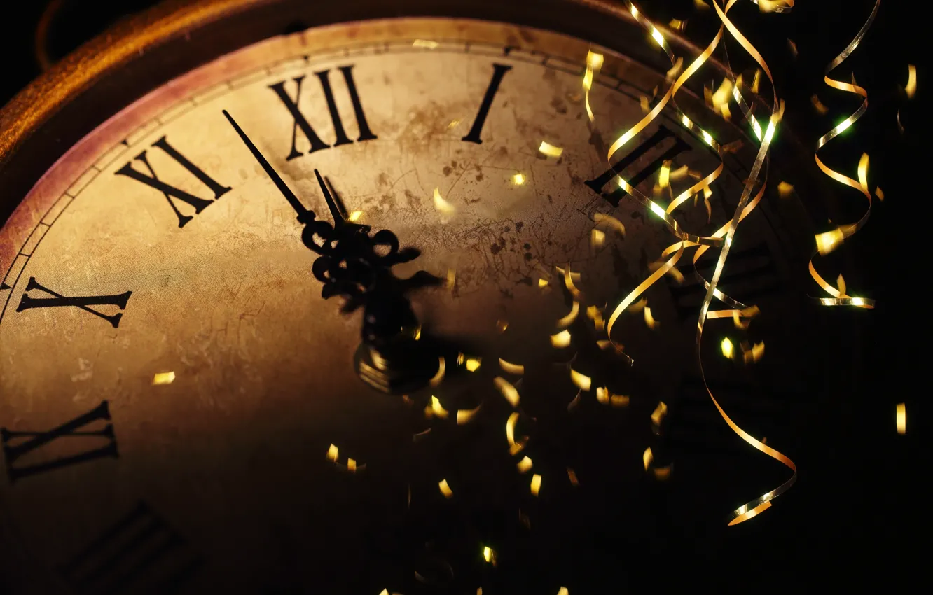 Фото обои дождик, праздник, часы, Новый год, new year, полночь, holiday, watch