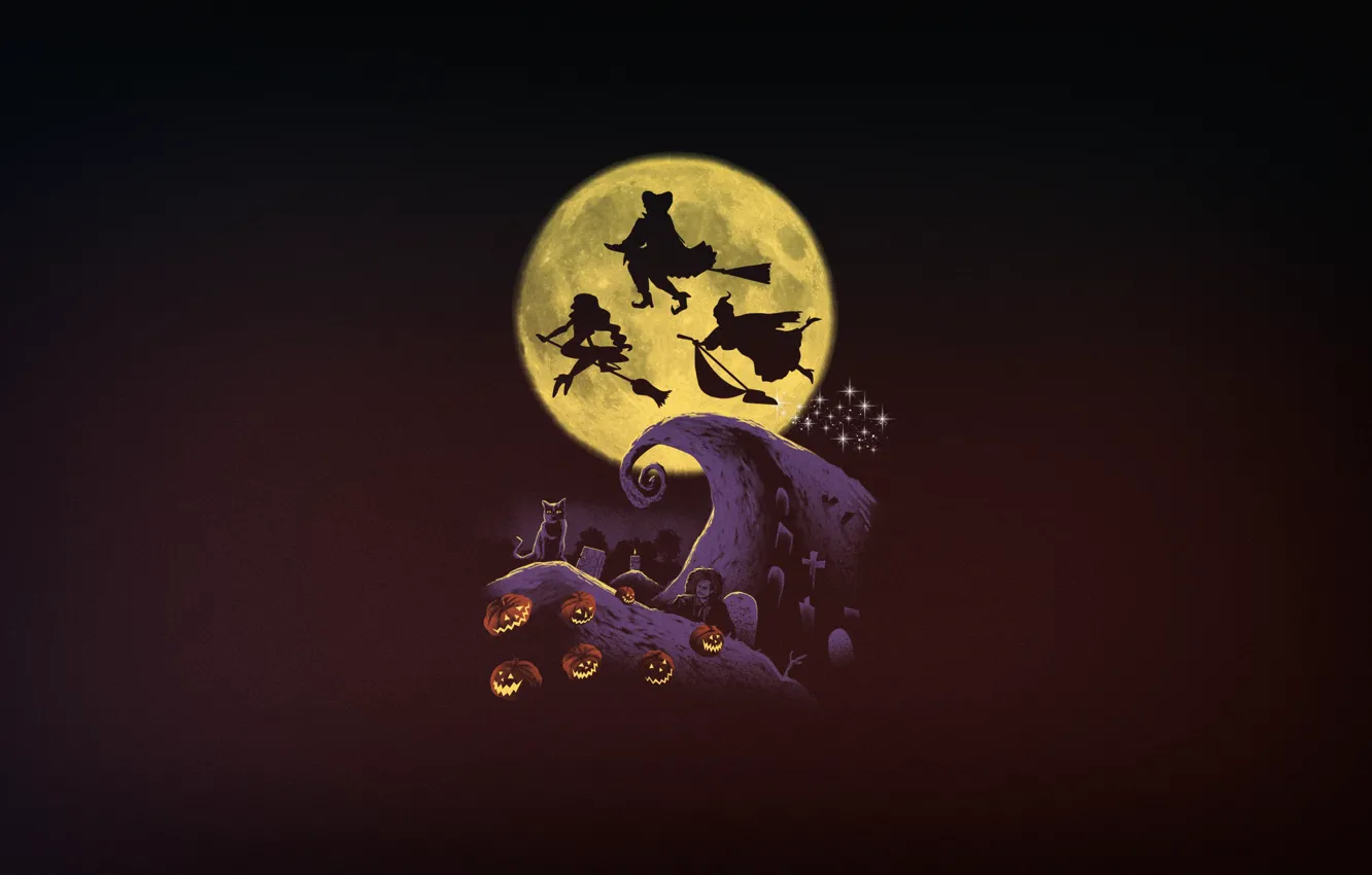 Фото обои Минимализм, Луна, Halloween, Арт, Ведьмы, by Vincenttrinidad, Vincenttrinidad, by Vincent Trinidad
