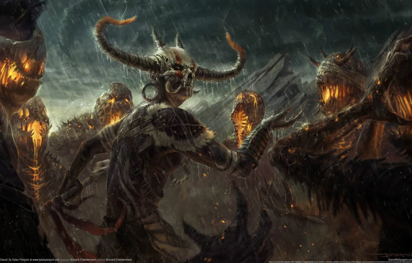 Фото обои дождь, демоны, Diablo 3, колдун, Witch Doctor