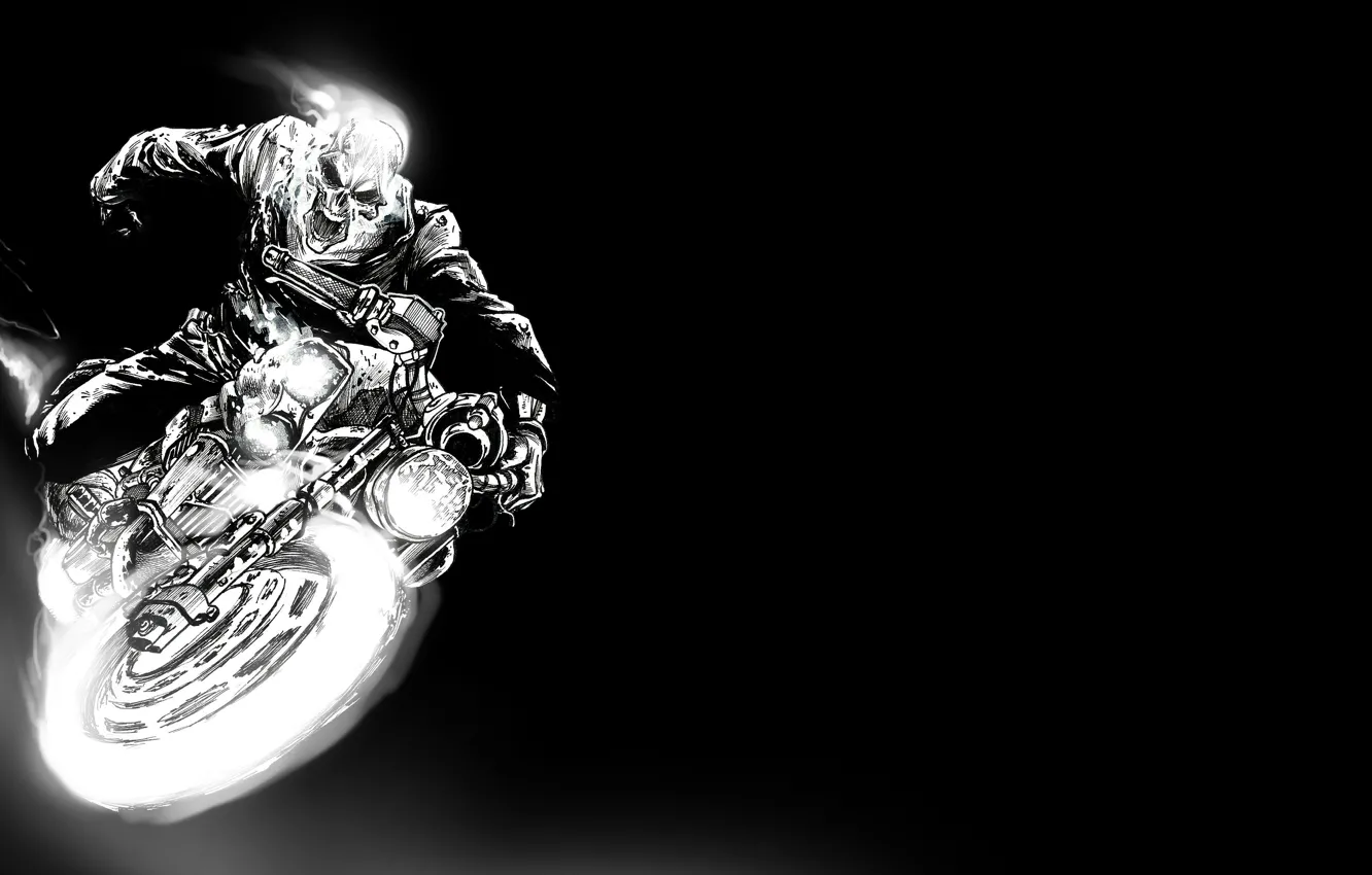 Фото обои рисунок, арт, мотоцикл, гонщик, скилет, ghost rider, призрачный гонщик 2, spirit of vengeance
