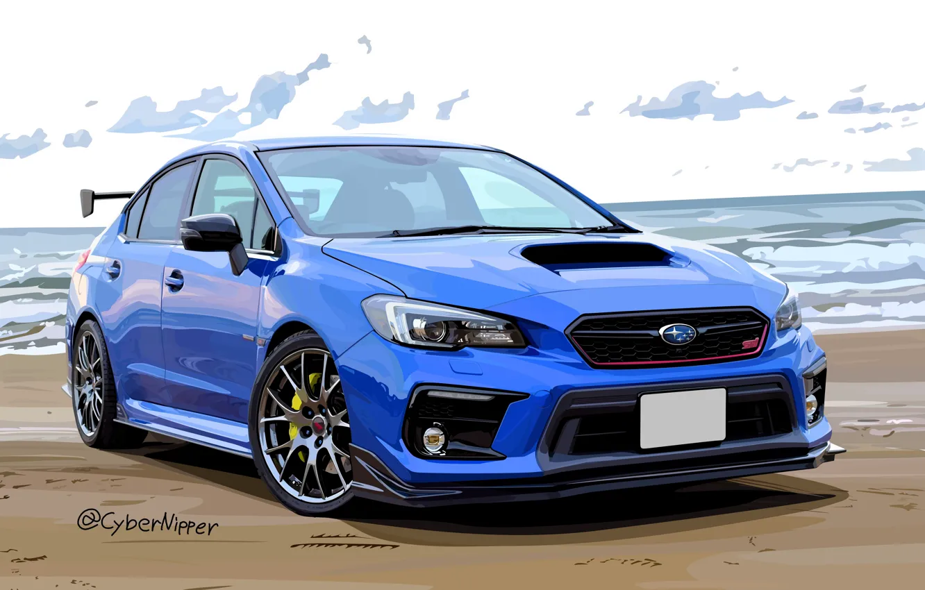 Фото обои subaru, ocean, impreza, art, sketch, sti, さいばに