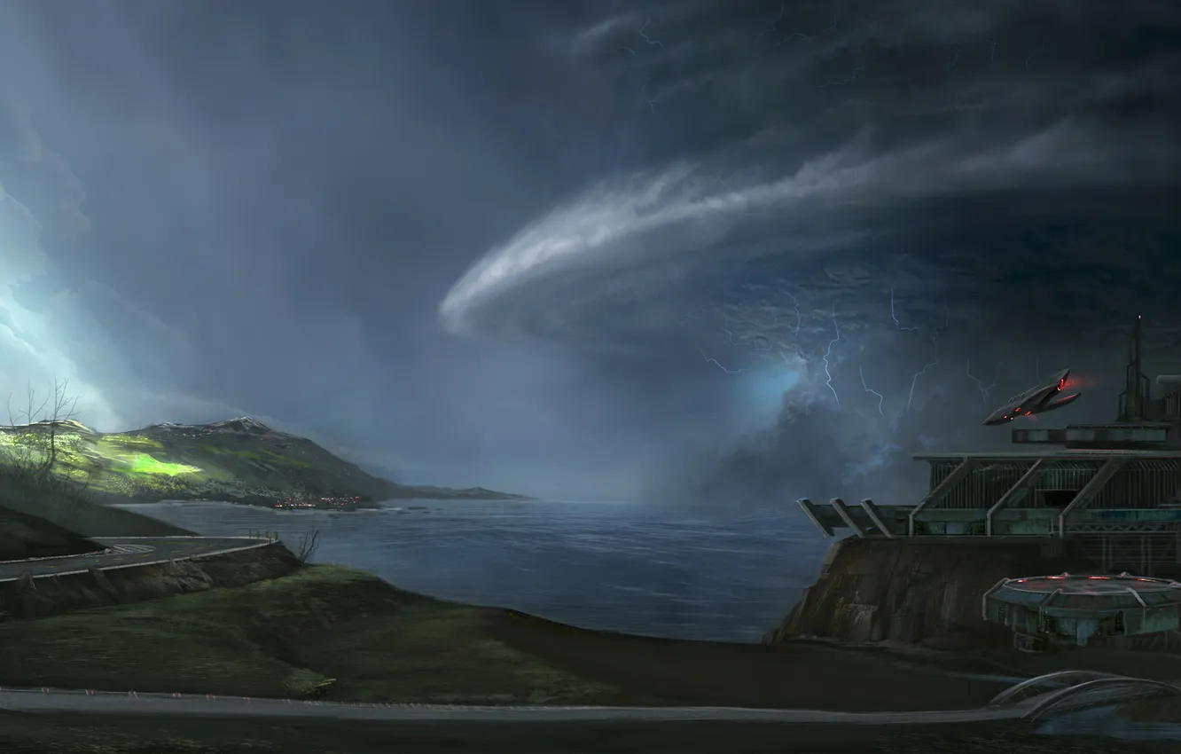 Фото обои шторм, корабль, станция