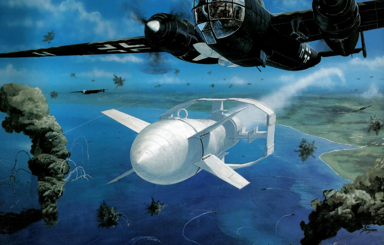 Фото обои war, art, painting, aviation, ww2, german bomber, Dornier Do 217