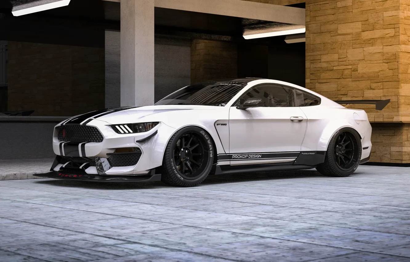 Фото обои Mustang, Ford, Shelby, Белый, Машина, Ford Mustang, Рендеринг, Concept Art