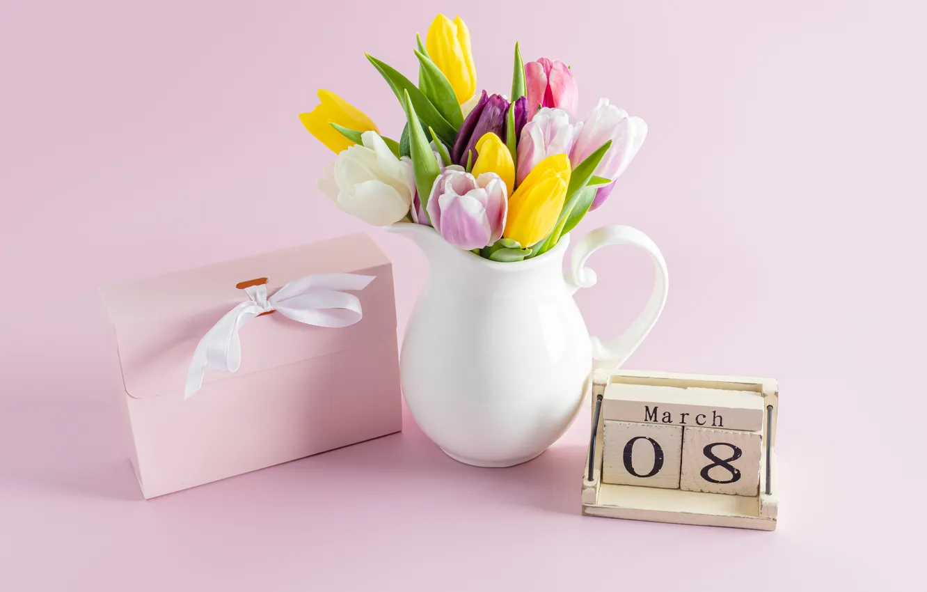 Фото обои цветы, colorful, цифра, тюльпаны, happy, 8 марта, flowers, tulips