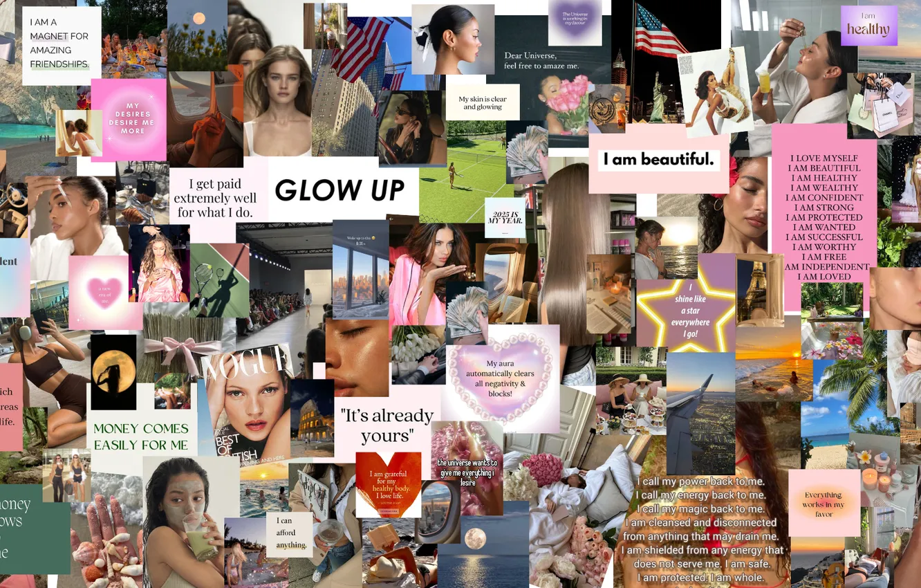 Фото обои pink, vision, inspiration, board, aesthetic, motivation, collage, goals