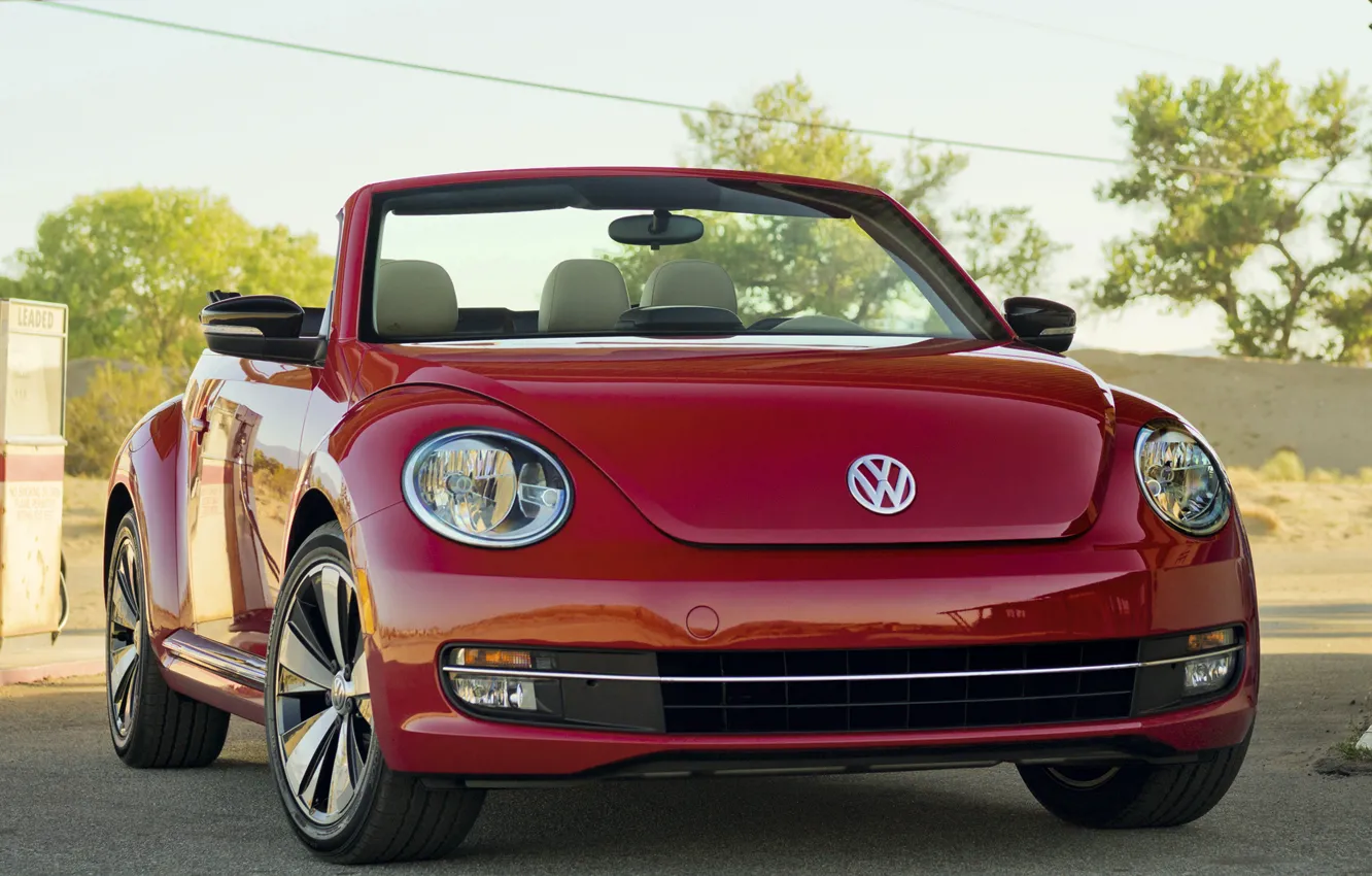 Фото обои красный, Volkswagen, кабриолет, Beetle