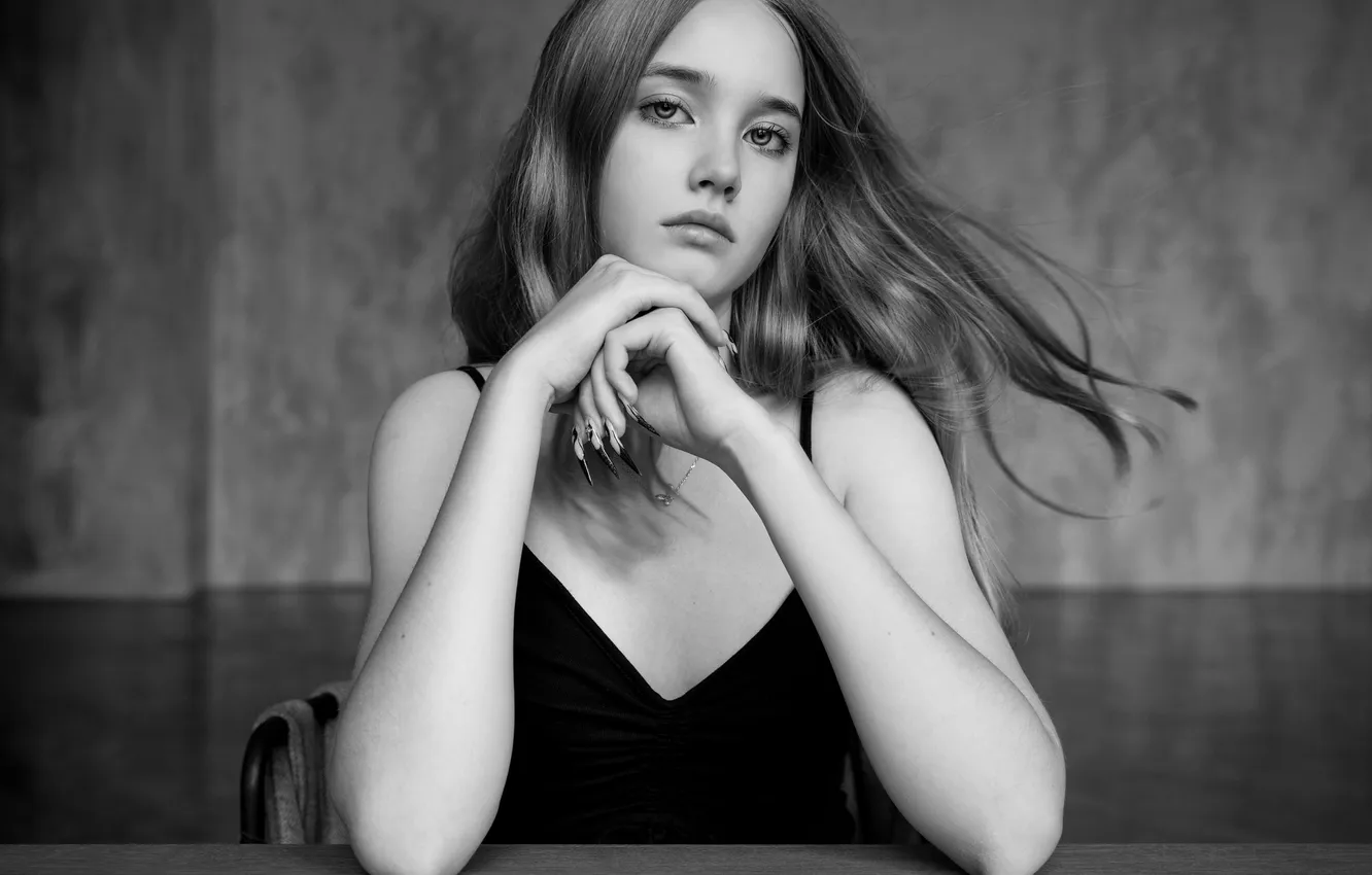 Фото обои чёрно-белое, Арина, портретная фотография, Зураб Бабаев