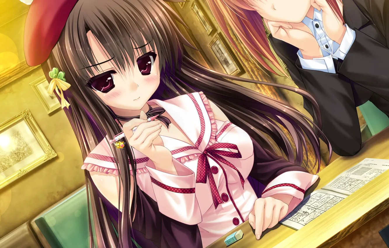 Фото обои девушка, парень, школа, двое, урок, ание