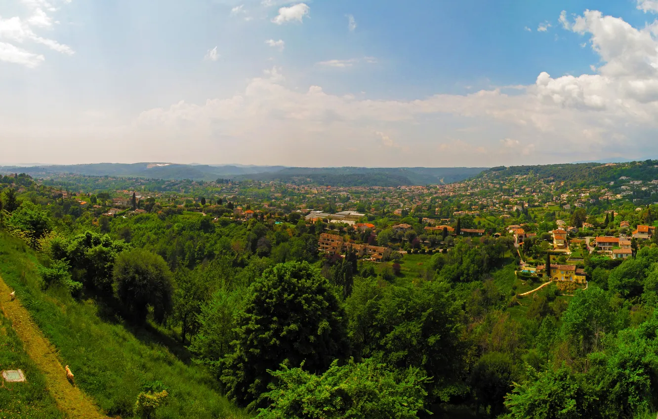 Фото обои деревья, город, Франция, дома, панорама, St.Paul-de-Vence