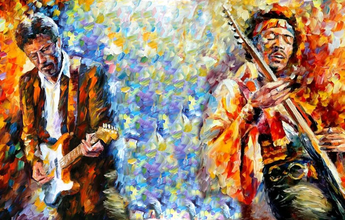 Фото обои Картина, гитарист, живопись, искусство, певец, композитор, Jimi Hendrix, многоцветность
