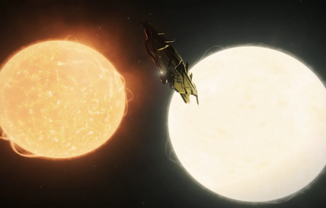 Фото обои корабль, Игра, Elite: Dangerous, Двойная звёздная система, KRAIT PHANTOM