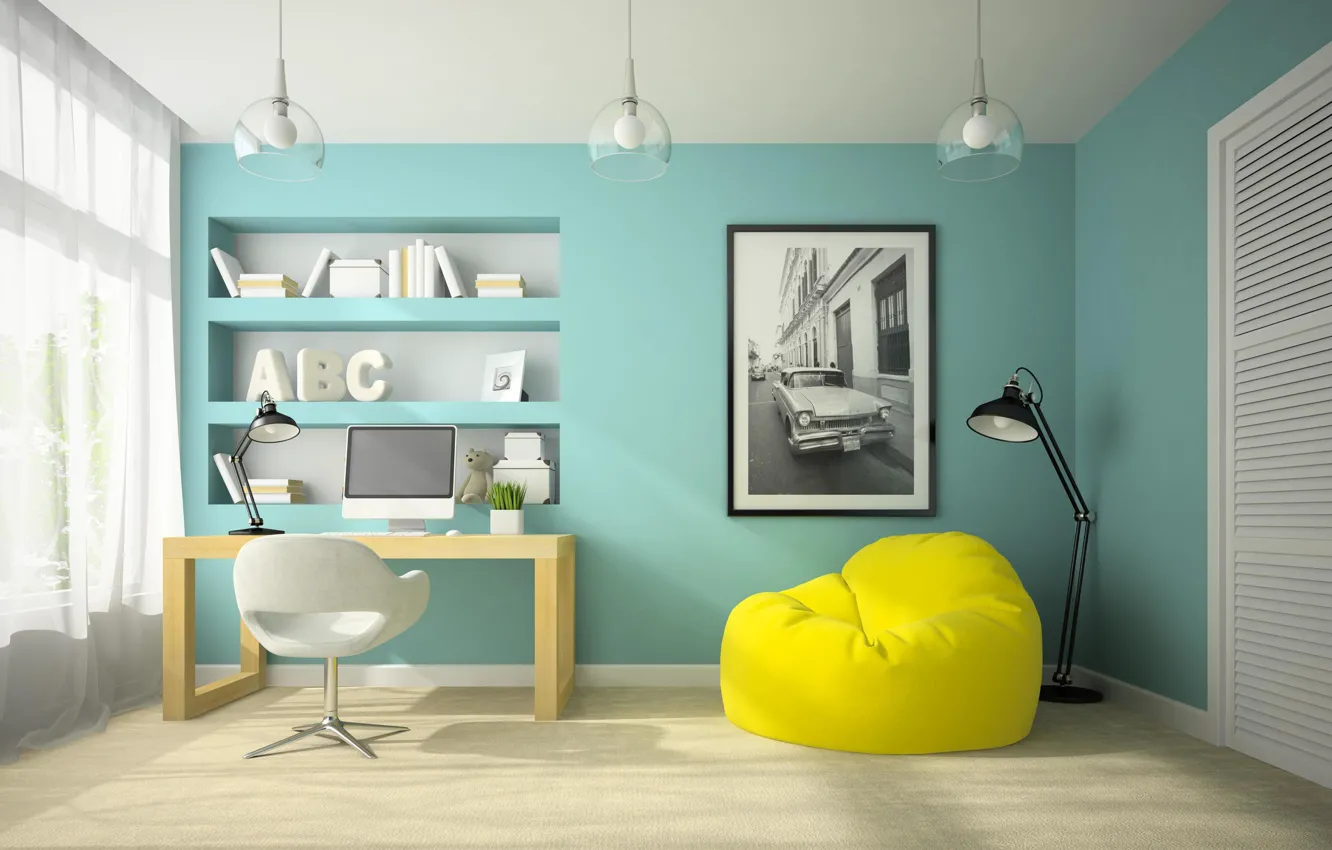 Фото обои стиль, free photo, in 3d rendering, интерьер комнаты современного дизайна, interior of a modern design …