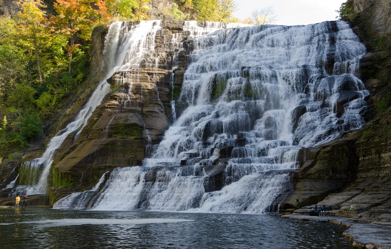 Фото обои Водопад, Осень, Скалы, USA, США, Nature, Fall, Autumn